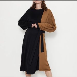 🌟ZARA🌟Black + Brown Colorblock Midi Dress